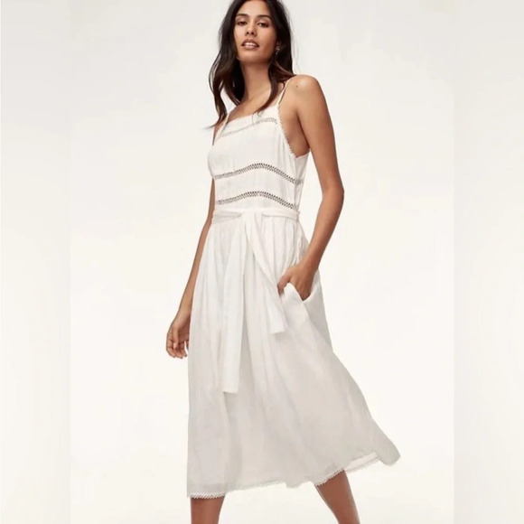 Aritzia Wilfred Blue Honoree Tie Front  Midi Dress S - Picture 3 of 9